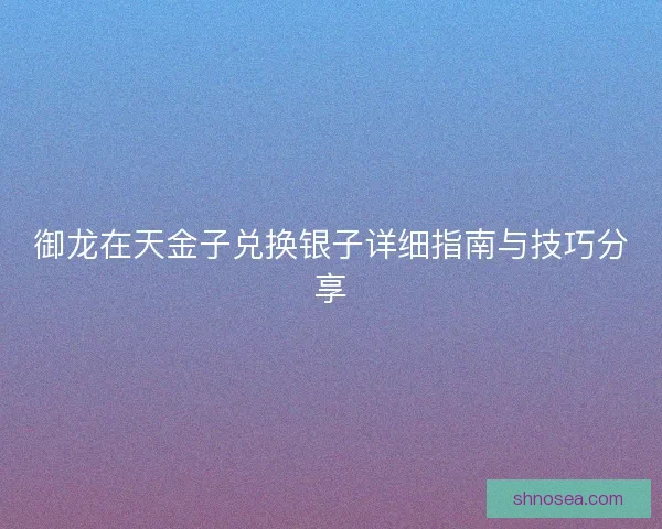 御龙在天金子兑换银子详细指南与技巧分享
