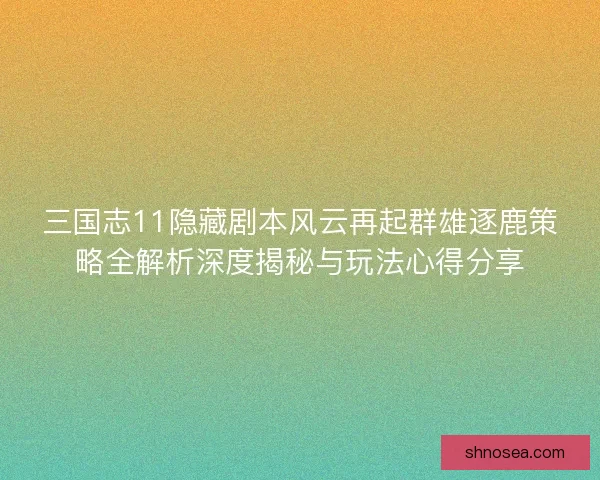 三国志11隐藏剧本风云再起群雄逐鹿策略全解析深度揭秘与玩法心得分享